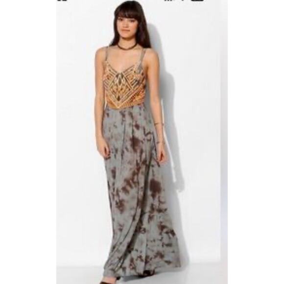 ECOTE Urban Outfitters Sz L Tie Dyed Boho Slim Maxi Orange Gray Embroidered 2049 - Picture 1 of 8